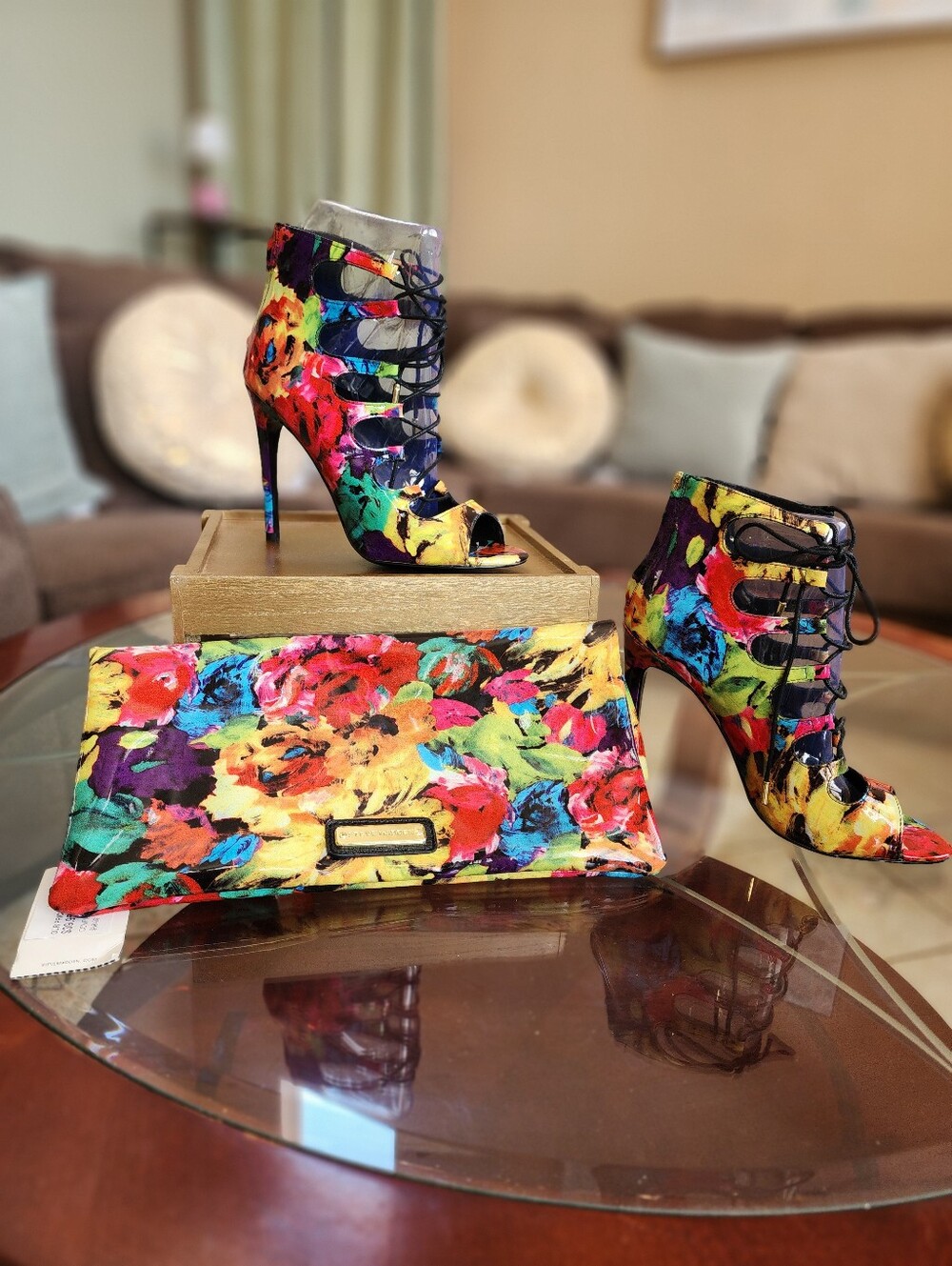 Steve Madden CYNNTHIA Multicolor Floral Lace-Up Peep-Toe High Heels